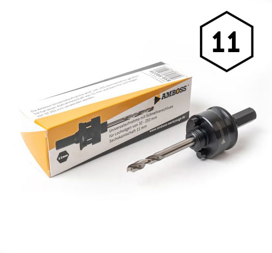 6-Kant Aufnahme 11mm - für Ø 32-220mm inkl. HSS Zentrierbohrer