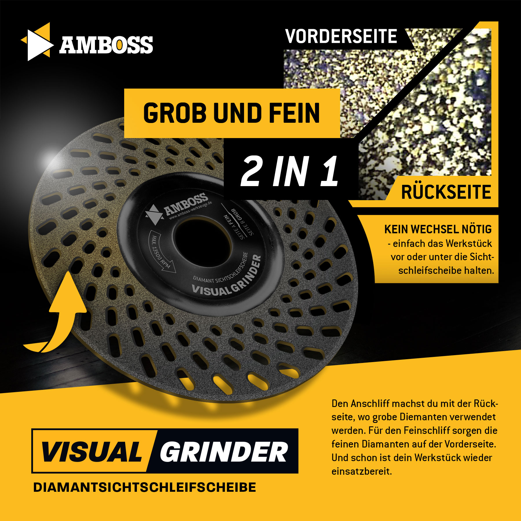 Amboss Diamant Sichtschleifscheibe Visual Grinder für den Winkelschleifer/Bohrmaschine