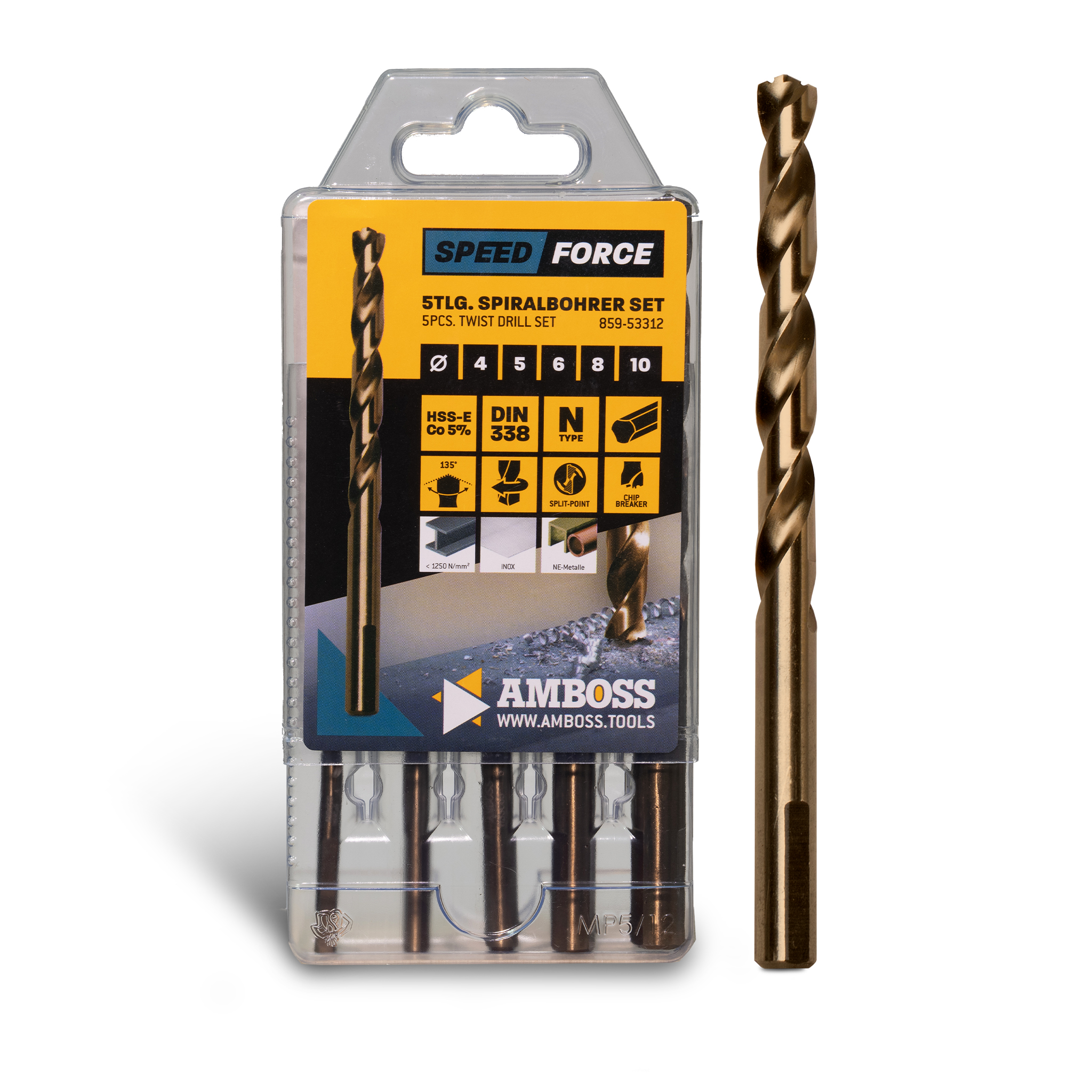 5-tlg. Speed Force Set Spiralbohrer HSS-E Co5 % DIN 338 (Ø 4-10 mm)