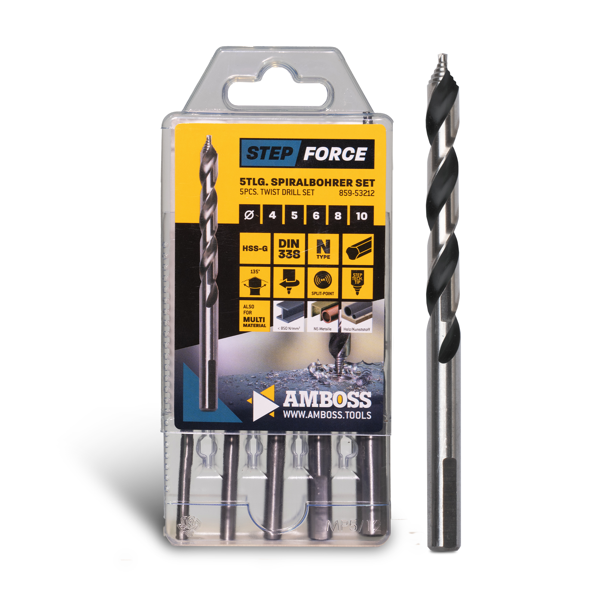 5-tlg. Step Force Set Spiralbohrer HSS-G DIN 338 (Ø 4-10 mm)