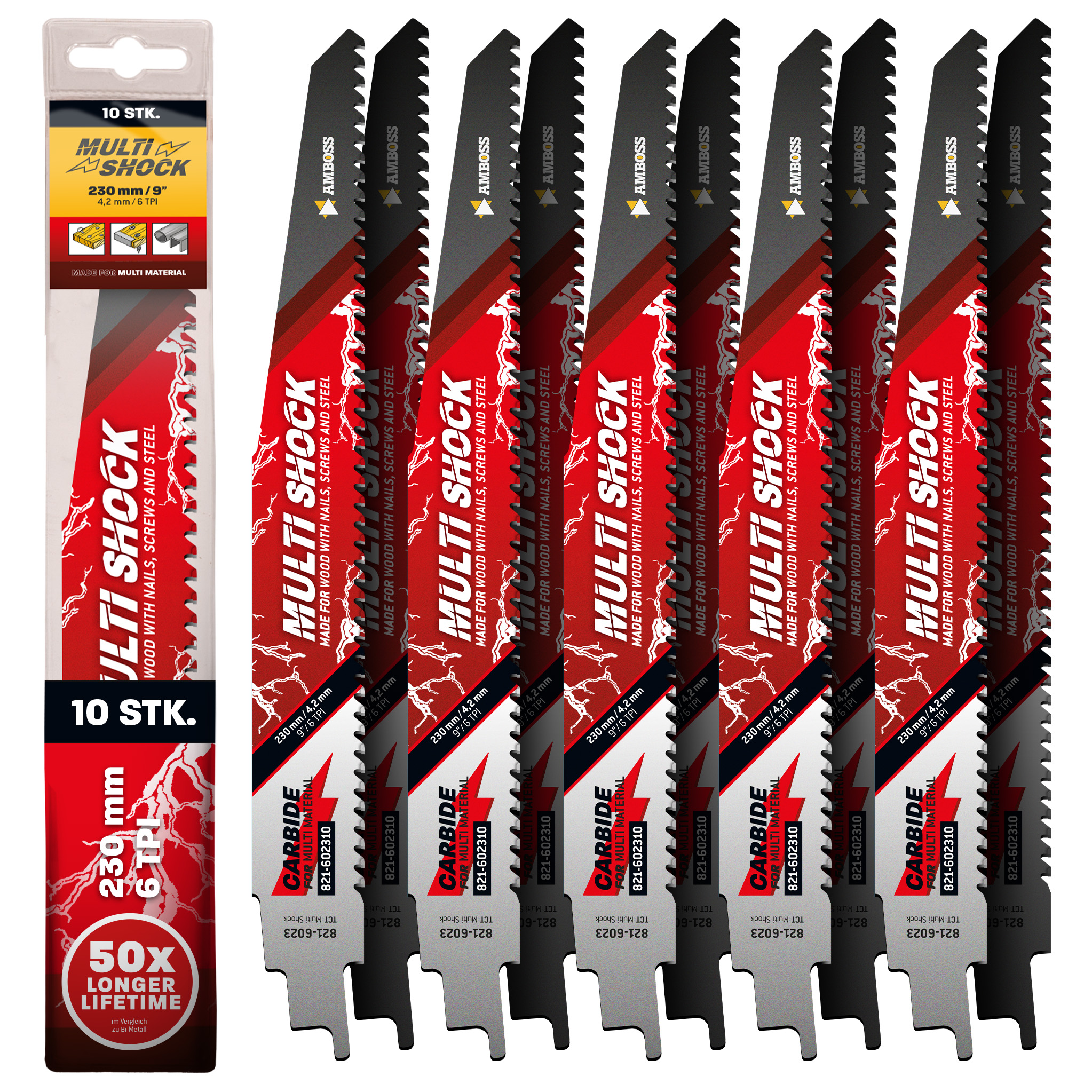 10x Amboss Multi Shock Säbelsägeblatt Länge 230 mm