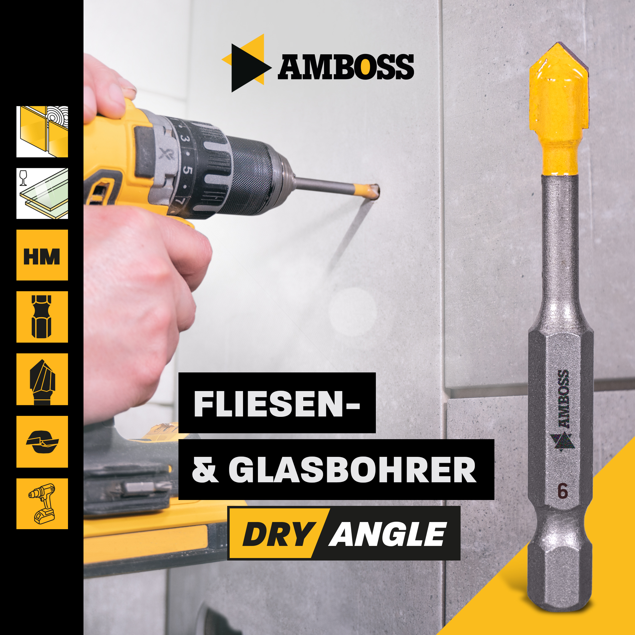 Amboss Dry Angle HM Fliesen- und Glasbohrer - Ø 6 mm - GL: 58 mm