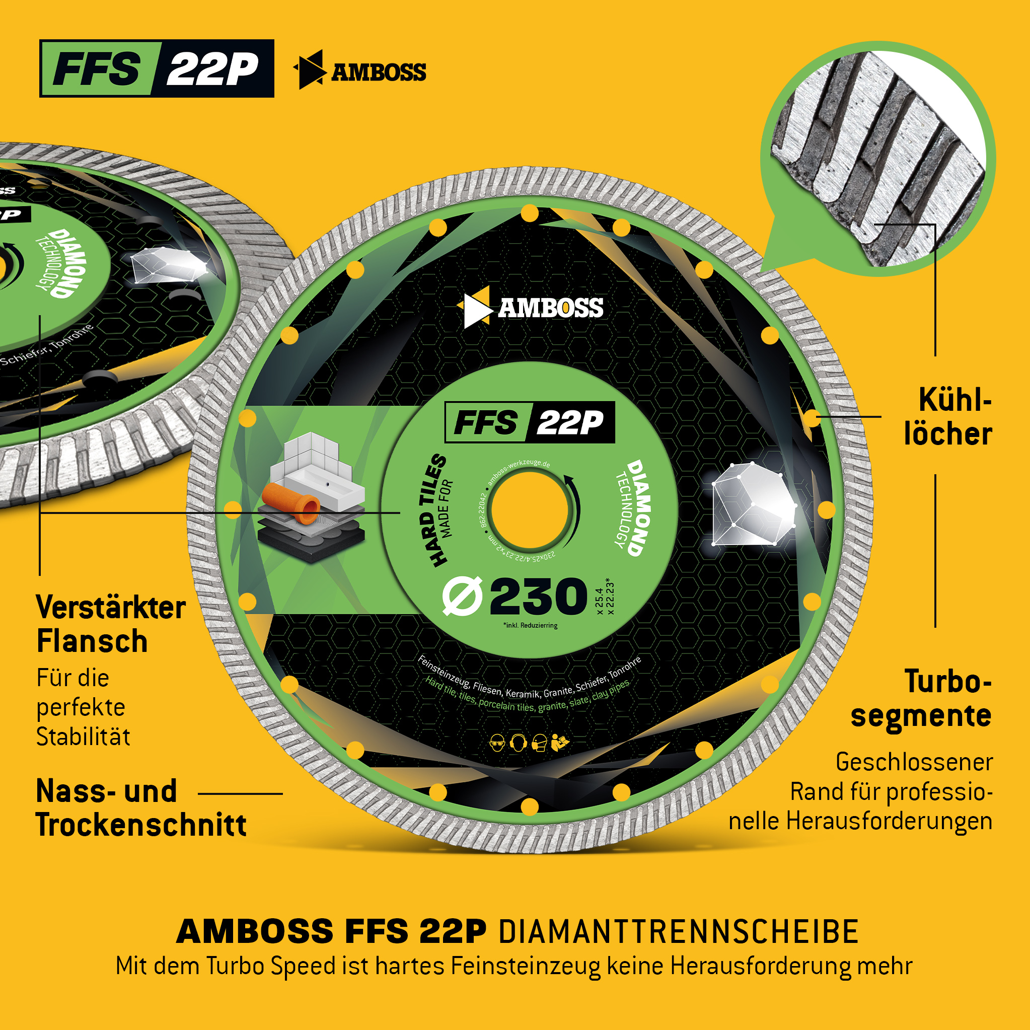 FFS 22P Diamant Trennscheibe 230 x 2 x 25.4/22.2