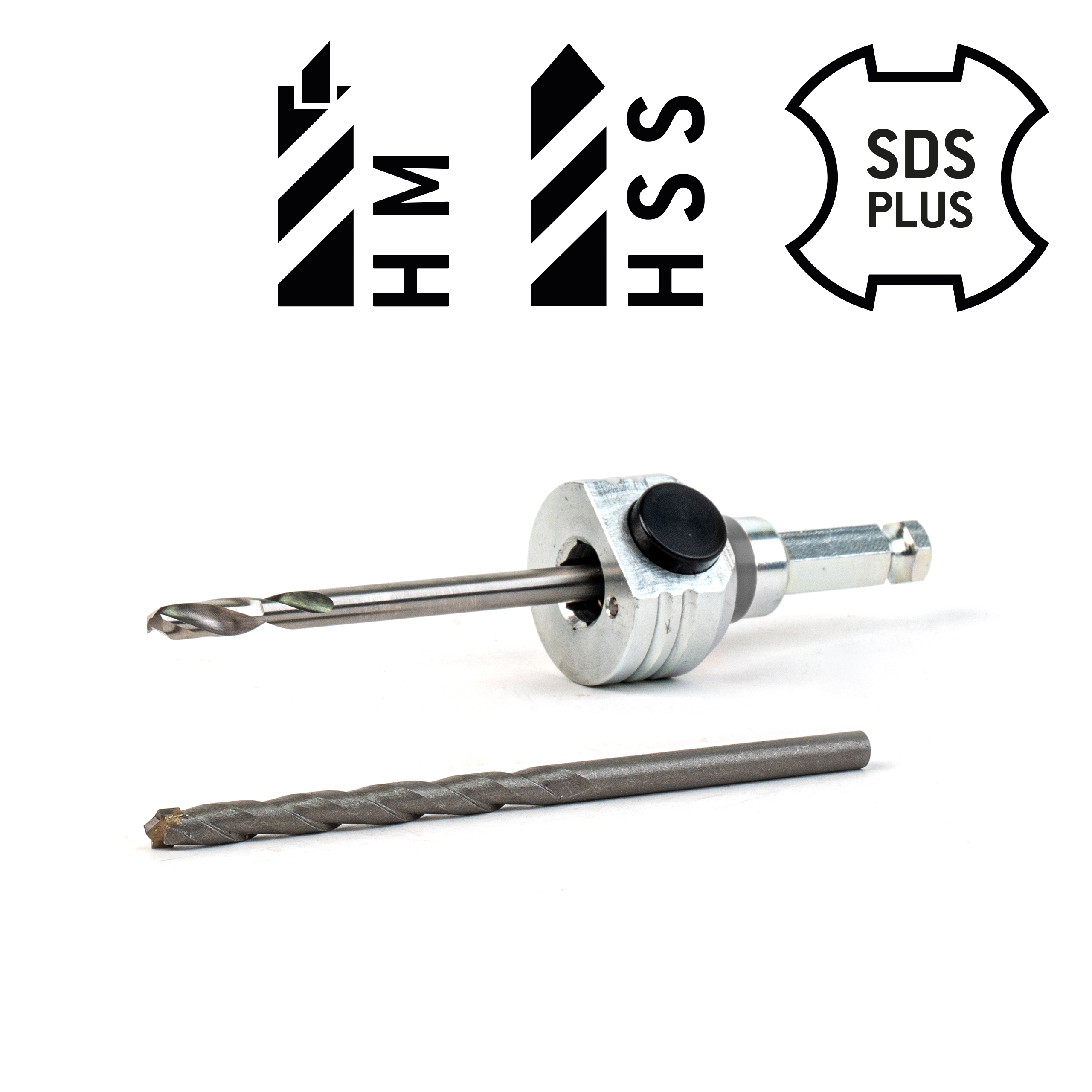 Schnellwechselaufnahme SDS plus Schaft inkl. HSS und HM Zentrierbohrer