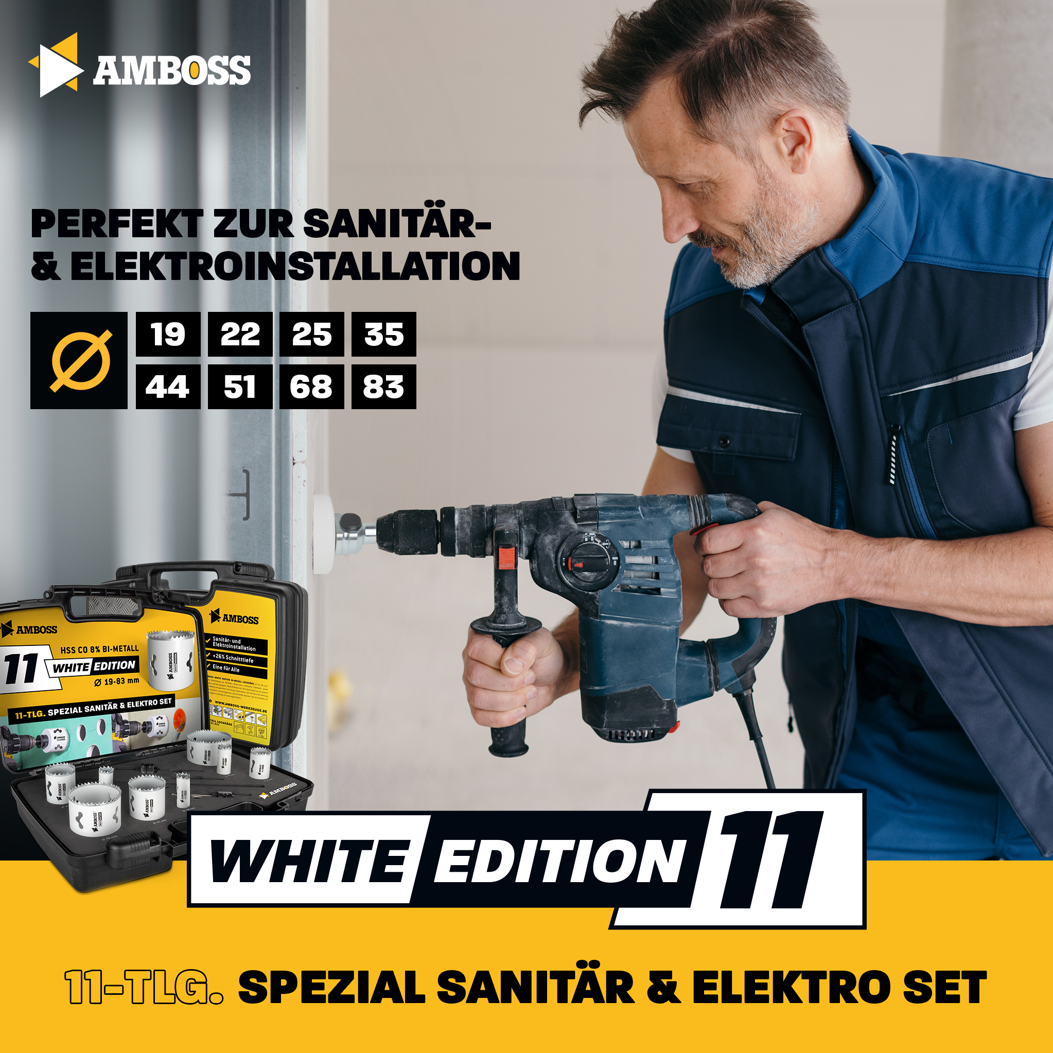 Amboss M42 BiMetall Lochsägen Set White Edition 11 - 10tlg. Ø19 bis 83 mm