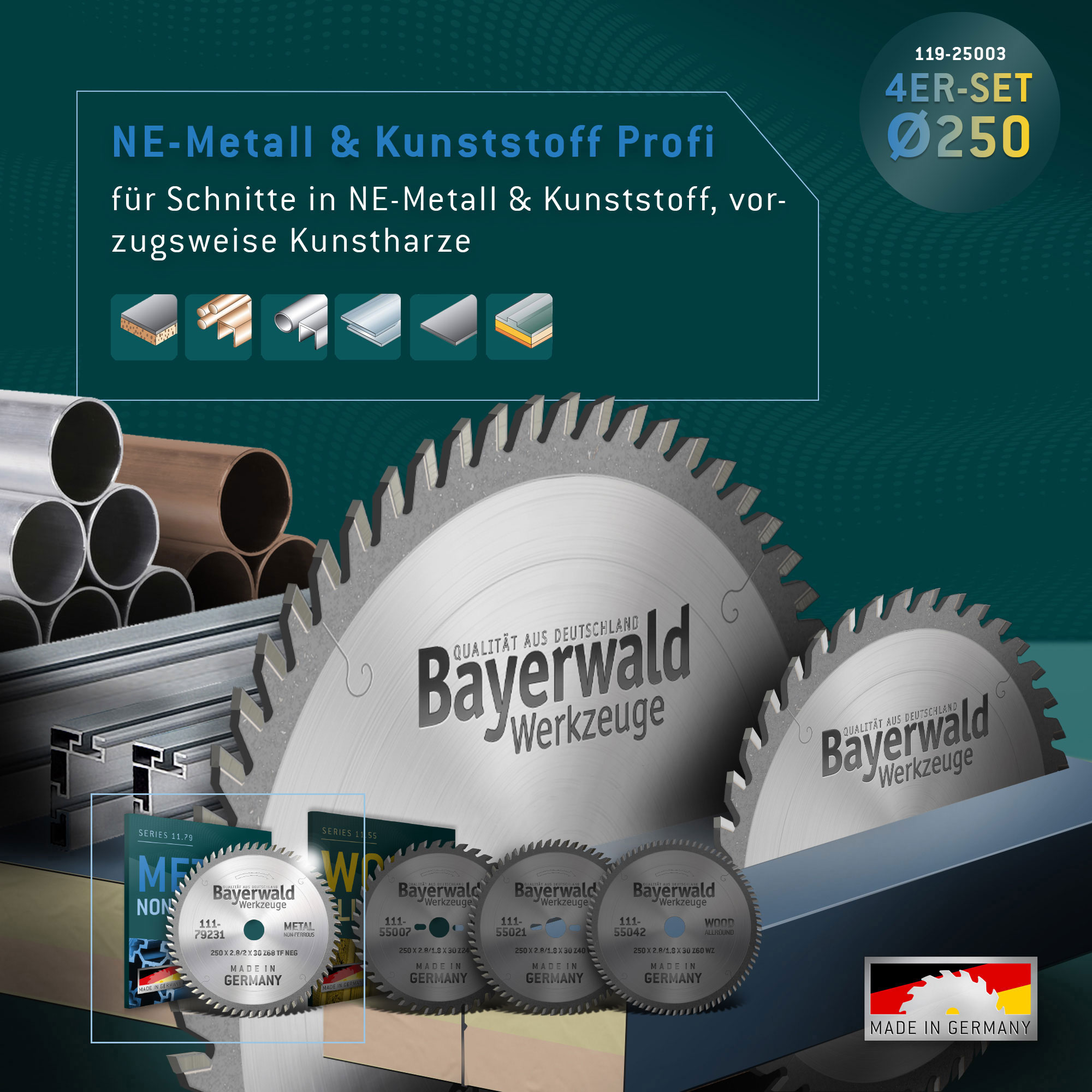 NE-METALL & HOLZ Ø250 Tisch-Kreissägeblatt Set