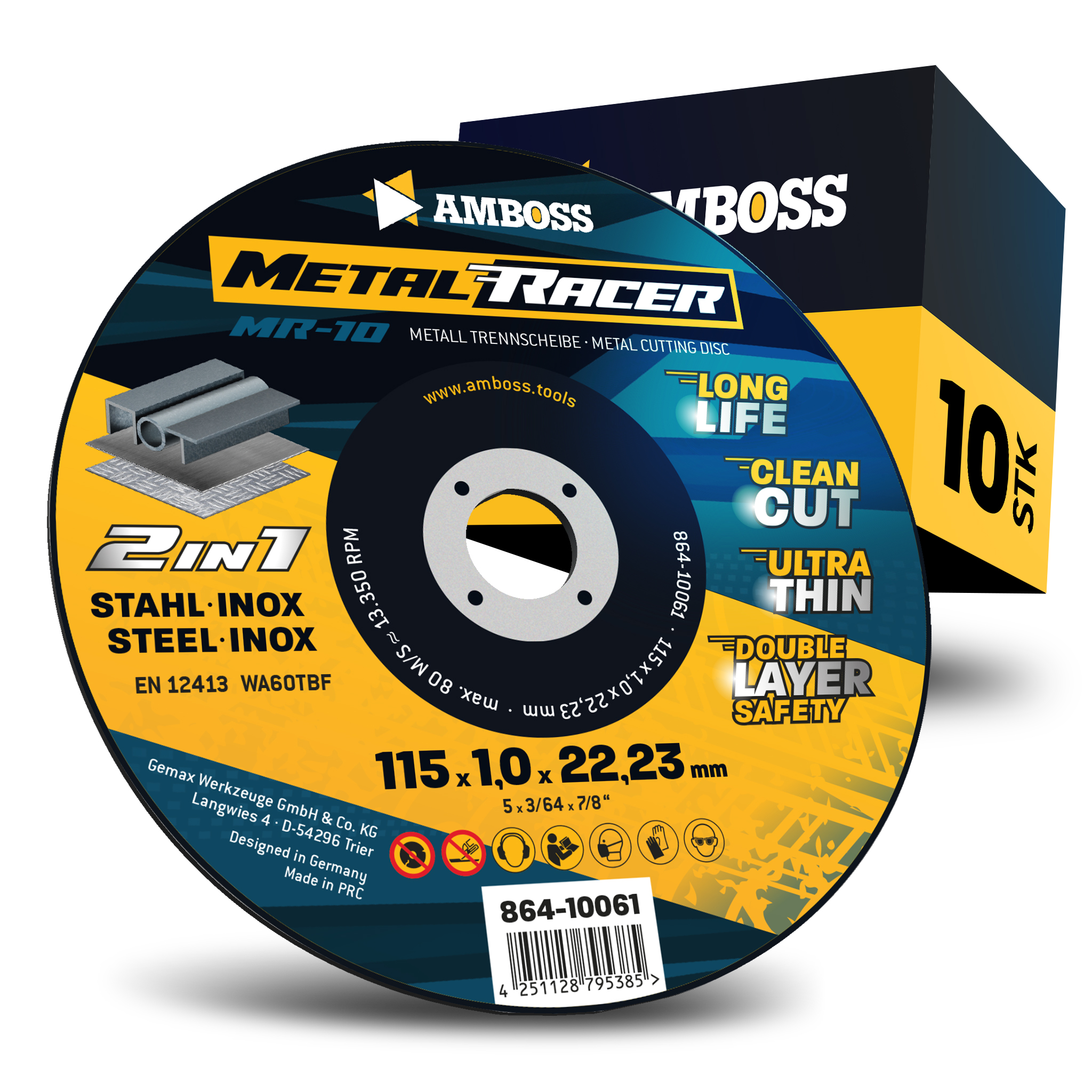 10x Amboss Metal Racer Trennscheibe | Ø115 mm - 1 mm -  22.23 mm |