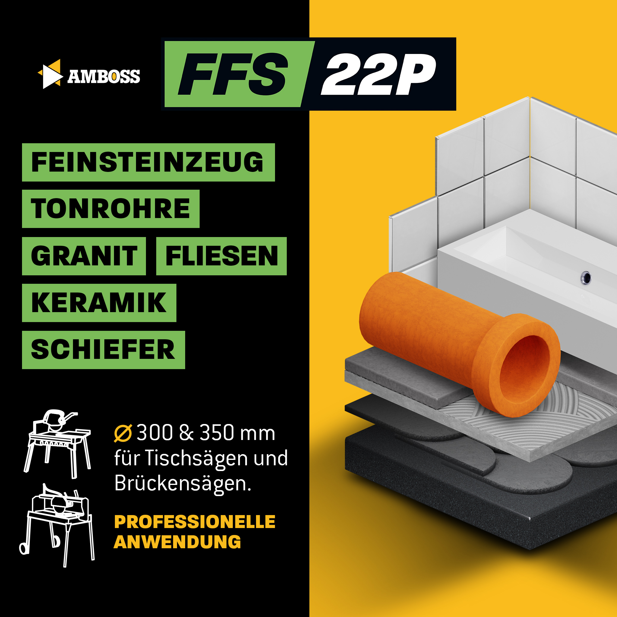 FFS 22P Diamant Trennscheibe 350 x 2.6 x 25.4
