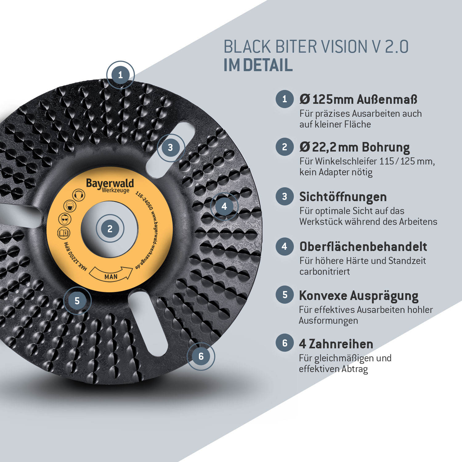 Bayerwald Raspelscheibe Black Biter Vision Ø125 mm für Winkelschleifer