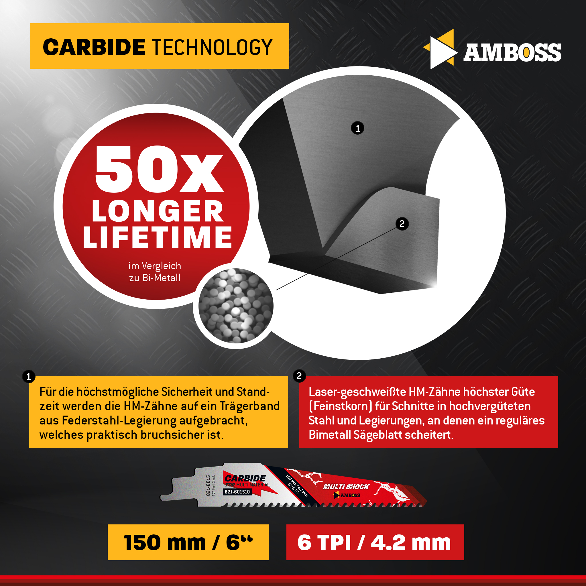 3x Amboss Multi Shock Säbelsägeblatt Länge 150 mm