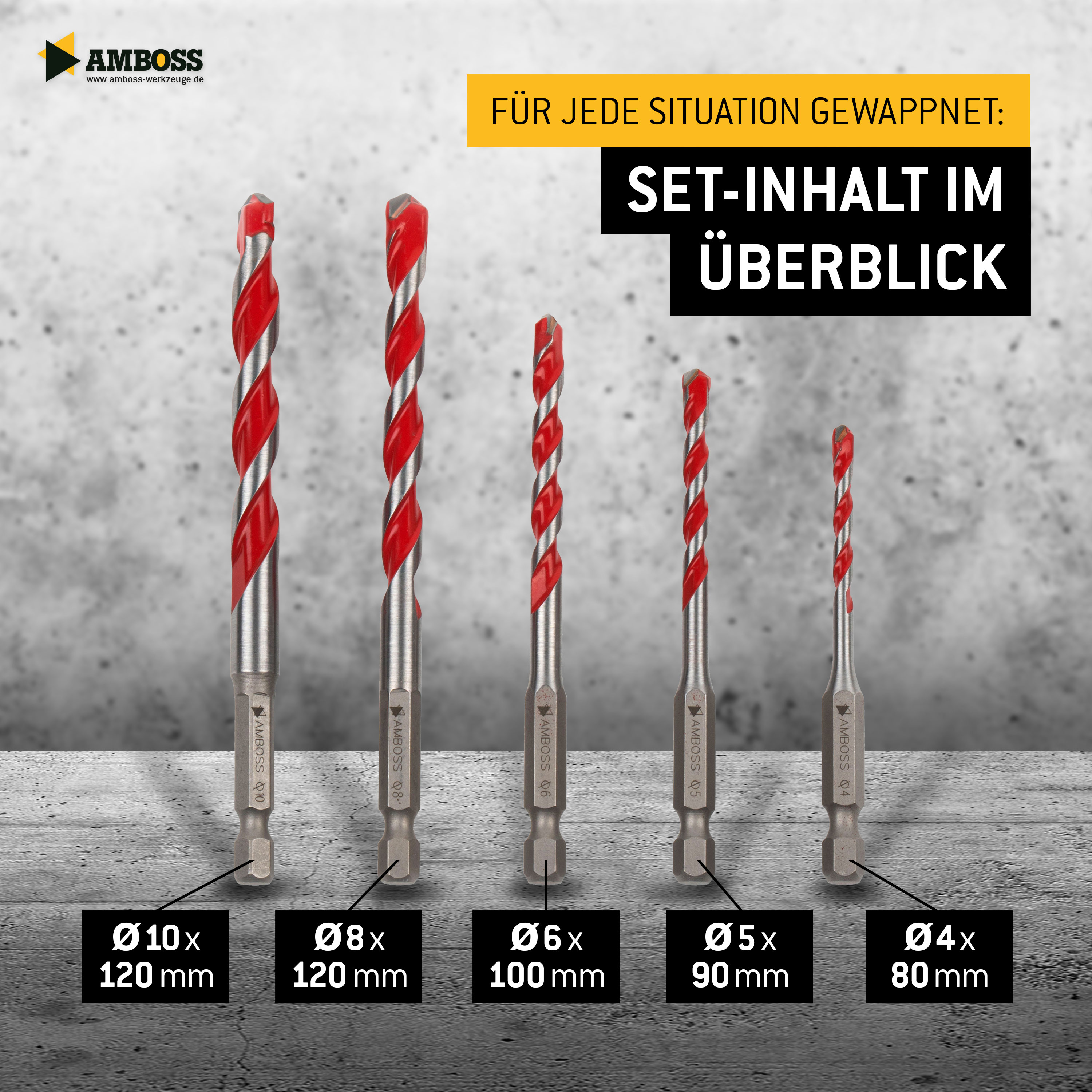 Amboss Mehrzweck Bohrer Satz 5-tlg. Ø 4.0-10.0 mm