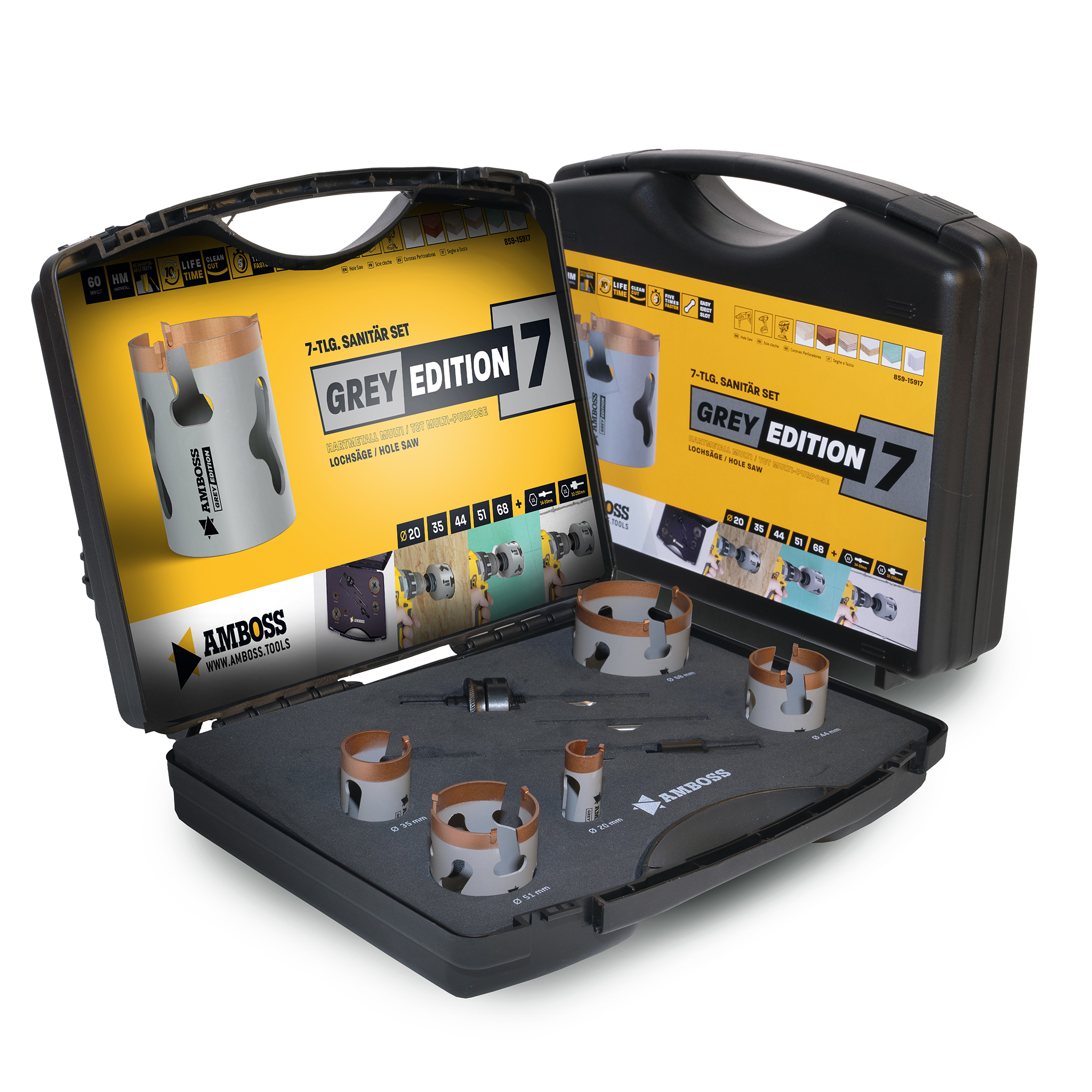 AMBOSS HM Grey Edition Rapid Change Lochsägen Set 20-68mm + Schnellwechselaufnahme + Verlängerung