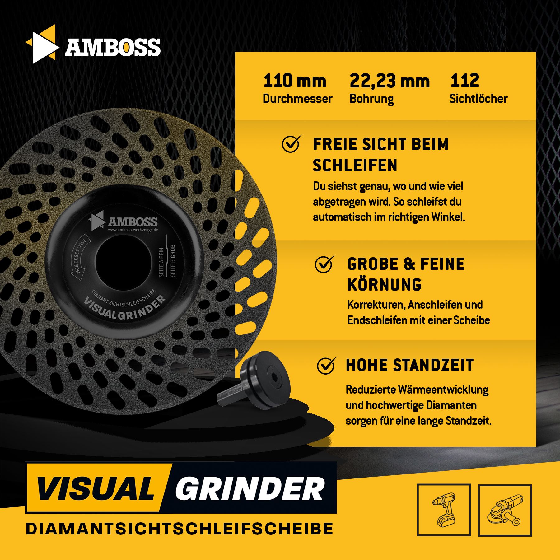 Amboss Diamant Sichtschleifscheibe Visual Grinder für den Winkelschleifer/Bohrmaschine