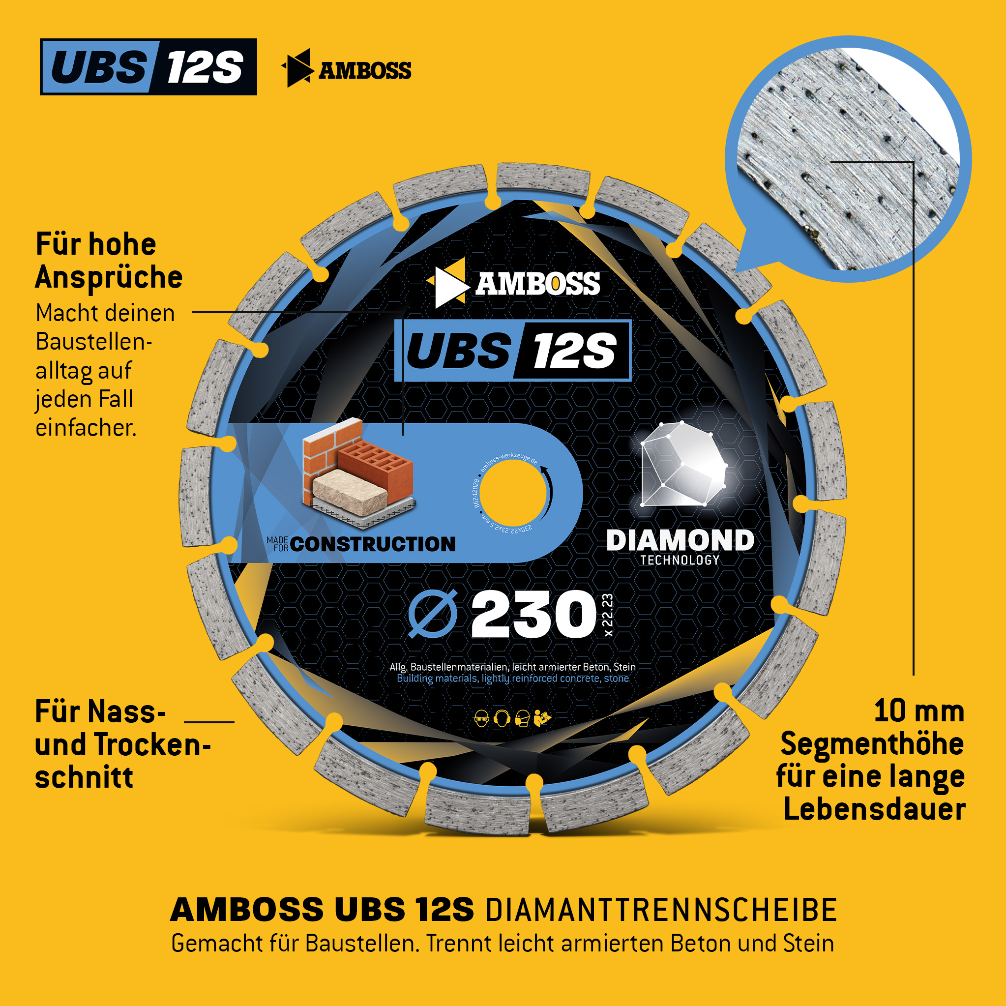 Amboss UBS 12S Diamant Trennscheibe - 230 x 2.5 x 22.2