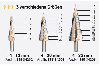 AMBOSS Stufenbohrer HSS-G D:4-6-8-10-12mm