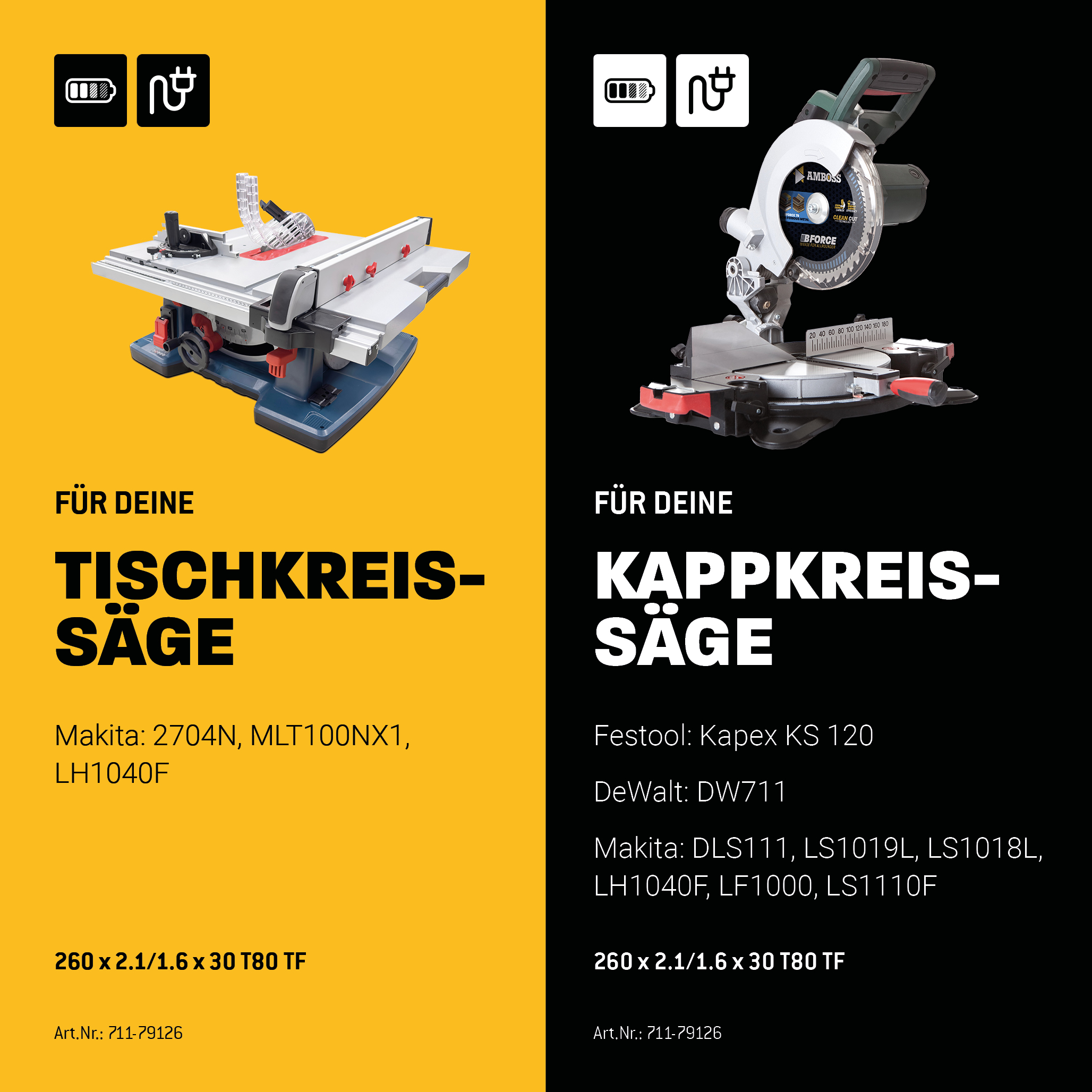 HM Kreissägeblatt - 260 x 2.1/1.6 x 30  Z80 TF