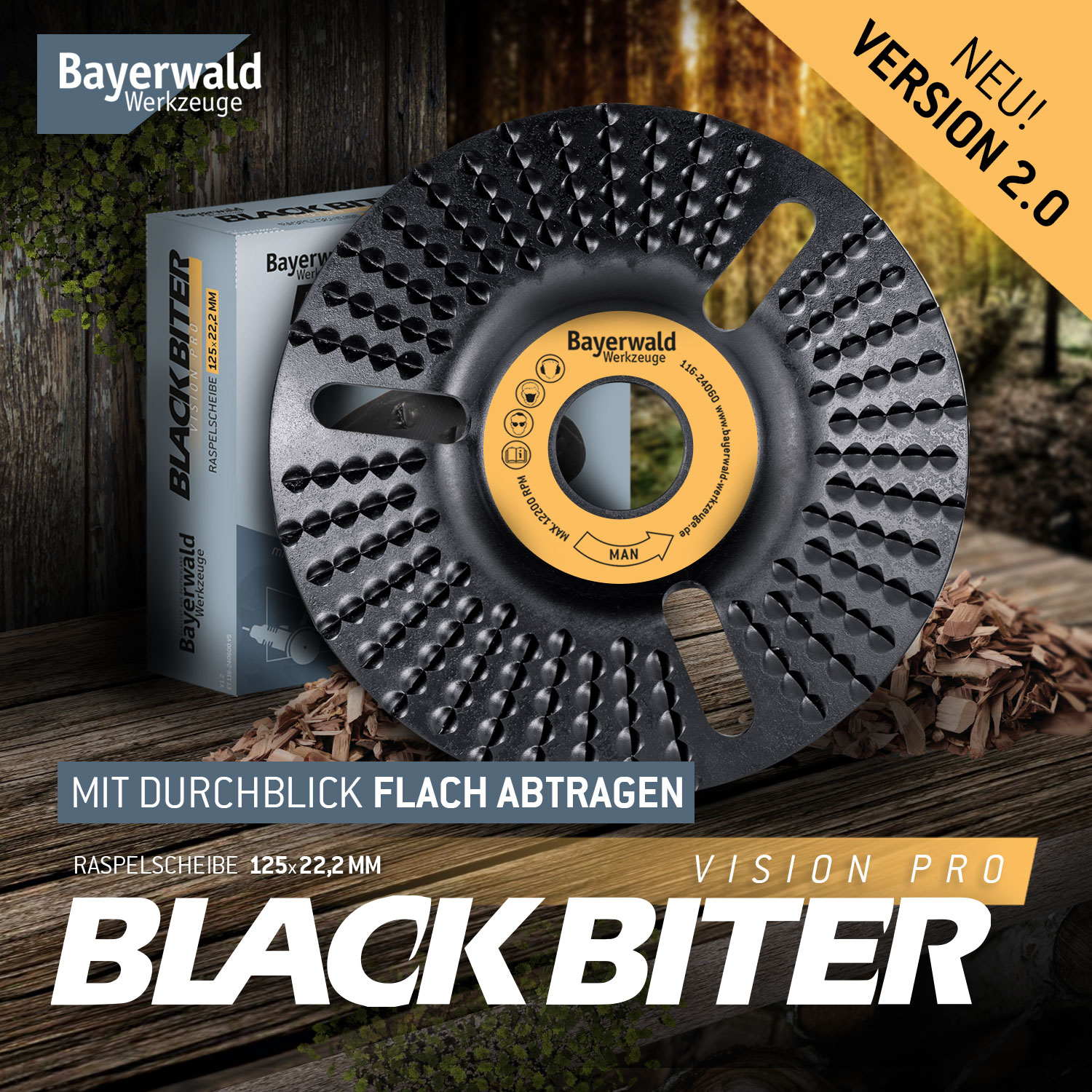 Bayerwald Raspelscheibe Black Biter Vision Ø125 mm für Winkelschleifer