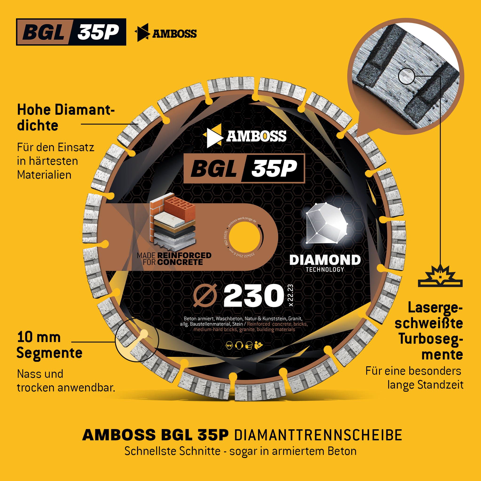 Amboss BGL 35P Diamant Trennscheibe - 230 x 2.6 x 22.2