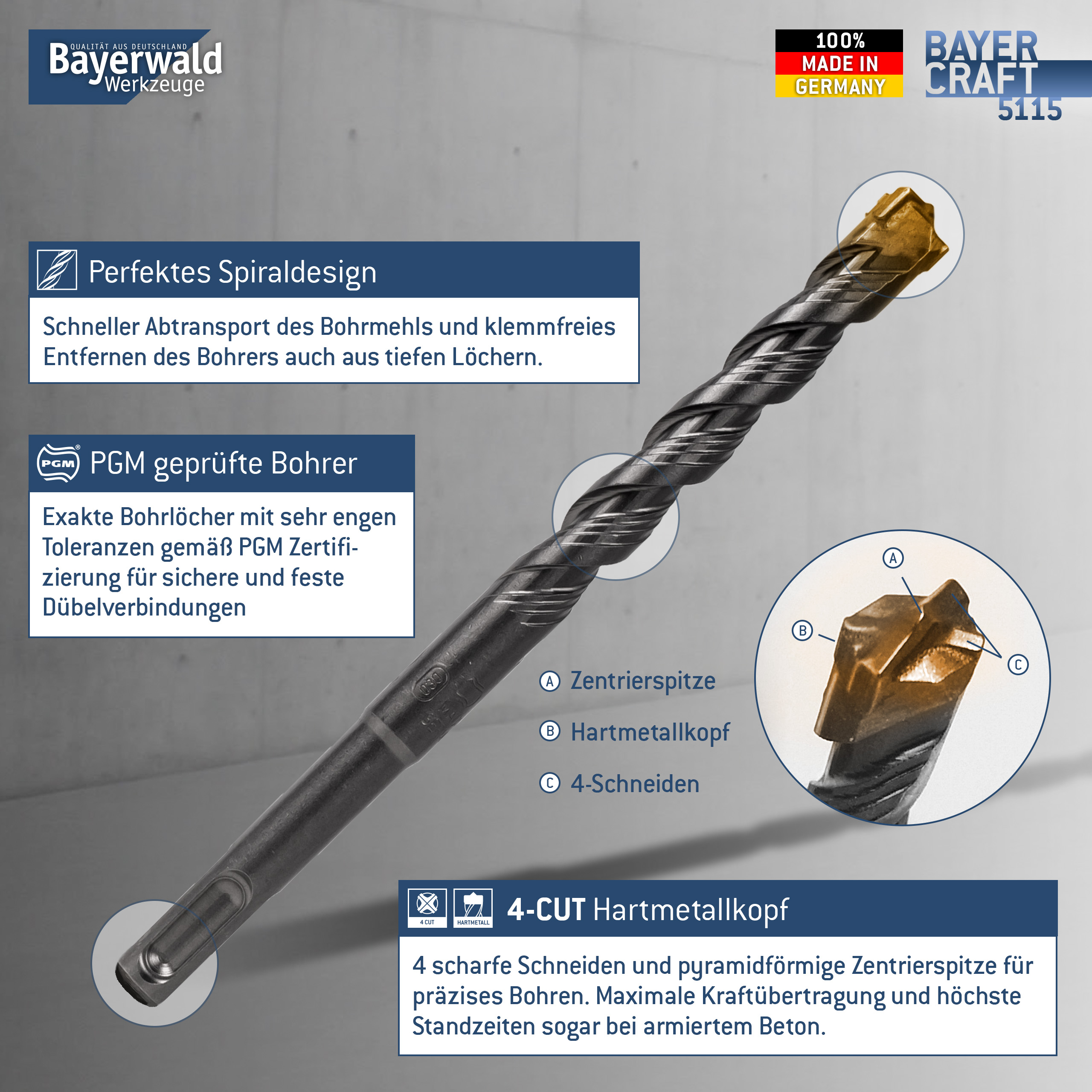 1x Hammerbohrer SDS Plus Schaft - Ø:5 mm - GL: 210 mm
